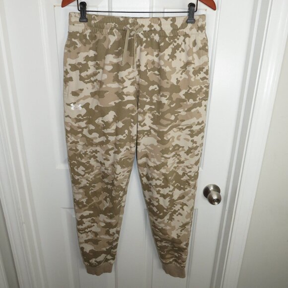 Under Armour Rival Camo Fleece Joggers Mens LG Sweatpants 30" Inseam Oatmeal - Picture 1 of 6